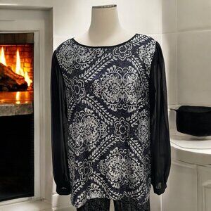 M&Co Black & Silver Sequin Sheer Back Top 12 Evening Party Glam Holiday Cocktail